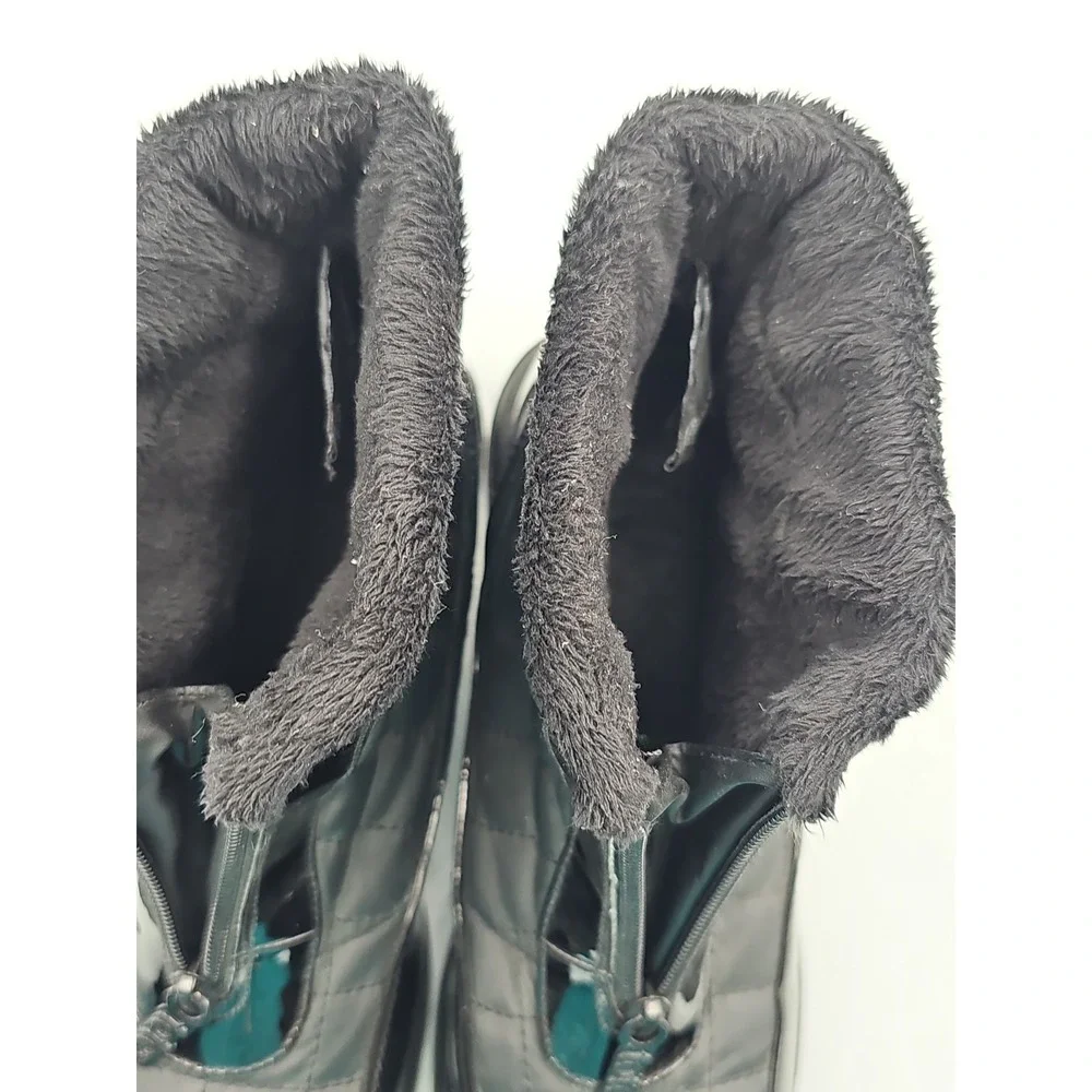 Totes Women's Quilted Winter Boots Black Faux Fur Zip Insulated Size 9 M